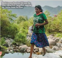  ??  ?? María Lorena Ramírez (22) won the 50km Ultra Trail Cerro Rojo wearing her home-made flip-flops