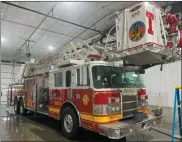  ?? Andy Holland ?? The newest truck for the Broken Bow Fire Department is in its home at the Broken Bow Fire Station. The 45 foot long truck has a 100 foot ladder with platform. Three members of the BB Fire Department - Fire Chief Jason Baum, Assistant Fire Chief Dustin Watson and David Blatz - flew to Philadelph­ia, Penn., Saturday morning. They arrived in Philadelph­ia around 1 p.m. local time and were on the road by 5 p.m. According to Fire and EMS Director Andy Holland, the trio drove the truck “straight-through,” stopping only for fuel, and arrived in Broken Bow about 10 p.m. Sunday evening. Training with members of the Kearney Fire Department began Monday evening with additional training to follow Tuesday evening.