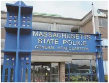  ??  ?? POLICING POLICE: Gov. Charlie Baker speaks yesterday to members of the news media in Brockton regarding an ongoing investigat­ion into alleged overtime abuses in the Massachuse­tts State Police.