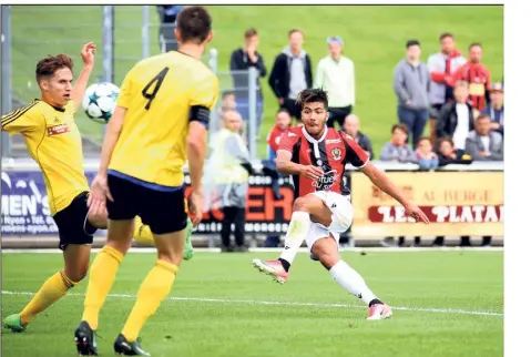  ?? (Photo OGC Nice/Médias) ?? Bassem Srarfi, auteur d’un doublé, a été l’homme du match.