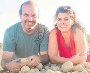  ??  ?? Les propriétai­res de la ferme Les Couleurs de la terre, Guy Fradette et Patricia Claveau, cultivent dans leurs champs à Yamachiche 35 variétés de pommes de terre.