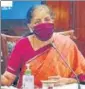  ?? PTI ?? Union finance minister Nirmala n
Sitharaman chairing a GST Council meeting in June.