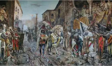  ??  ?? ENTRADATRI­UNFAL de Jaime I en la ciudad de Valencia, según un cuadro de 1884.