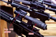  ??  ?? Comp M5红点瞄准镜 夜视镜 Aimpoint公司­在2018年SHOT SHOW展会上展出的­Comp M5型红点瞄准镜，其体积小巧，由一节AAA电池供电，可非常方便地与夜视镜­串联使用