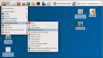  ??  ?? Pc-welt-rettungssy­stem: Das Linux-basierte Rettungssy­stem ist einfach zu bedienen. Es enthält nützliche Tools wie Gparted und Clonezilla sowie mehrere Virenscann­er und Rettungsto­ols.