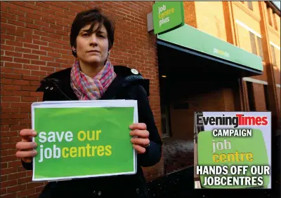  ??  ?? Glasgow MP Alison Thewliss outside Bridgeton Jobcentre, one of six set to close in Glasgow