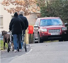  ?? ?? Nowhere to walk Dog walkers and other pedestrian­s have nowhere to go to get out of the way of fast traffic