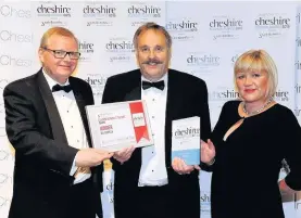 ??  ?? At the Cheshire Business Awards 2015, the SAS Daniels Business Person of the Year Award, presented by partner and head of corporate Jeremy Orrell and partner and head of commercial Kaye Whitby, went to David Barlow of Barlows (UK) Ltd
