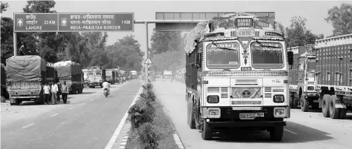  ??  ?? File photo of trucks at the Attari border. There is a huge gap between actual trade (prior to the additional barriers imposed in 2019) and the potential