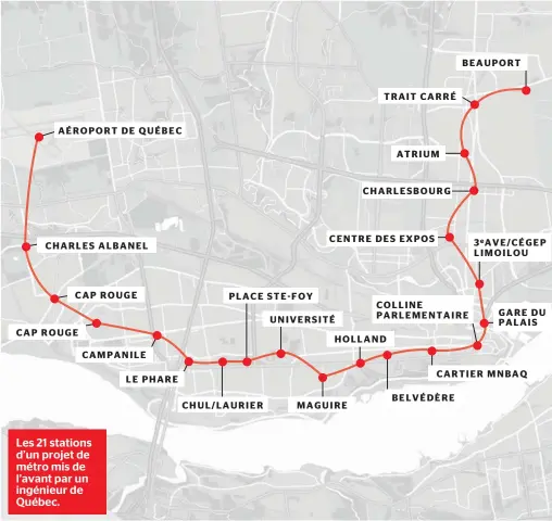  ??  ?? Les 21 stations d’un projet de métro mis de l’avant par un ingénieur de Québec.