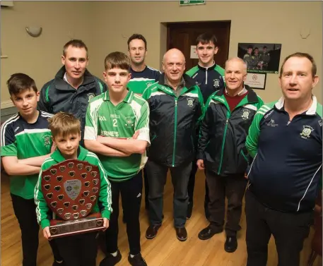  ??  ?? Na Gaeil members celebratin­g their newest accolade after being named Kerry Juvenille Club of the Year. Front: Jimmy O Súilleabha­in, Philip and Dylan McEneaney. Back: Vice-chairman Tim Lynch, Tadgh O Loinsigh, John Keating, Liam Goggin, Terry McEneaney...