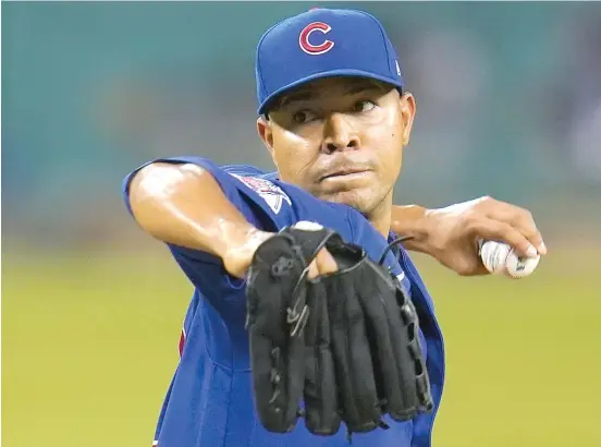  ?? PAUL SANCYA/AP ?? Jose Quintana throws in the fourth inning Tuesday night in his return from the injured list. He was mostly steady in three-plus innings relieving Tyler Chatwood.