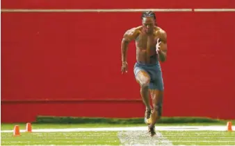  ?? THE ASSOCIATED PRESS ?? Alabama wide receiver Cam Sims runs the 40-yard dash during Alabama’s pro day on Wednesday in Tuscaloosa, Ala. The event showcased players for the upcoming NFL draft.