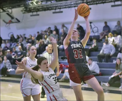  ?? Dan Watson/ The Signal ?? Trinity Classical Academy junior Emma Schaaf (32) goes up for a layup during Saturday’s Heritage League matchup against Santa Clarita Christian at The Master’s University.