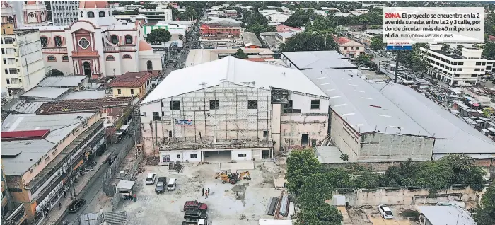  ?? FOTO/DRON: MELVIN CUBAS. ?? ZONA. El proyecto se encuentra en la 2 avenida sureste, entre la 2 y 3 calle, por donde circulan más de 40 mil personas al día.