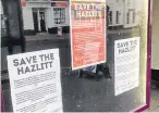  ??  ?? Panto stars are set to return to the Hazlitt, just as Cinderella dazzled audiences in 2017, above left. General manager Martin Cleverley, top right, and campaign posters to save the venue, bottom