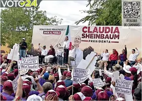  ?? ?? ▮ Claudia Sheinbaum encabezó un mitin en Torreón, Coahuila, donde defendió la estrategia de “abrazos, no balazos” del Gobierno federal.