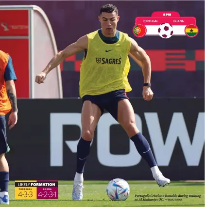  ?? — REUTERS ?? Portugal’s Cristiano Ronaldo during training at Al Shahaniya SC.