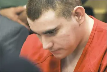  ?? Taimy Alvarez/South Florida Sun Sentinel via AP ?? School-shooting suspect Nikolas Cruz sits in a courthouse on June 8 in Fort Lauderdale, Fla.