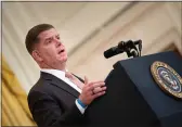  ?? BRENDAN SMIALOWSKI — AFP VIA GETTY IMAGES ?? US Secretary of Labor Marty Walsh speaks about Labor Unions during an event in the East Room of the White House in Washington, DC.