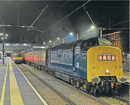  ?? John Hennis/DPS ?? An April 2022 railtour outing for Deltic No. D9009 Alycidon is now on the cards. The loco is pictured at Peterborou­gh with the return leg of UK Railtours’ ‘The Talisman’, the 1Y50 Newcastle-London King’s Cross, on September 15, 2018.