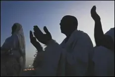  ?? ASSOCIATED PRESS ?? Muslim pilgrims pray, Friday, on top of the rocky hill known as the Mountain of Mercy, on the Plain of Arafat, during the annual hajj pilgrimage, near the holy city of Mecca, Saudi Arabia.