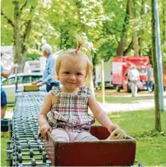  ?? Foto: Erich Herrmann ?? Die kleine Nina, erst 14 Monate alt, fuhr mutig beim Leipheimer Kinderfest die Rol lenbahn hinunter.