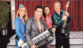  ?? Trae Patton / Associated Press ?? Elizabeth Berkley as Jessica Spano, Mario Lopez as A.C. Slater, Tiffani Thiessen as Kelly Kapowski, and Mark-Paul Gosselaar as Zack Morris appear in the reboot of “Saved By the Bell.”