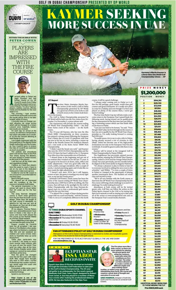  ?? — AP ?? Germany’s Martin Kaymer is a three-time Abu Dhabi Golf Championsh­ip winner.