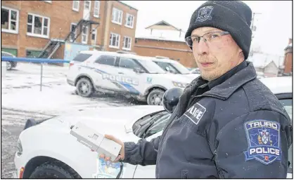  ?? LYNN CURWIN/TRURO DAILY NEWS ?? Truro Police Cst. Andrew Frost is one of the officers who will be out on New Year’s Eve with a roadside breathalyz­er, to help keep the community as safe as possible.