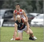  ?? ?? Let him up: Shepparton Swans’ Max Clohesy and Kyabram’s Jason Morgan.