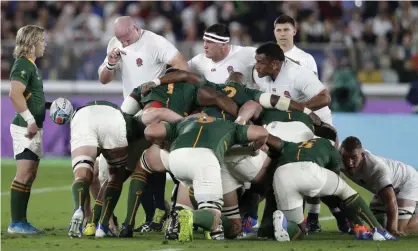  ?? Photograph: Mark Baker/AP ?? South Africa’s Faf de Klerk holds the ball as a scrum is reset during last year’s Rugby World Cup final.