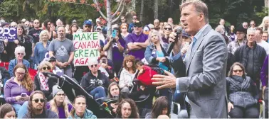  ?? JASON FRANSON FOR NATIONAL POST ?? People's Party Leader Maxime Bernier speaks to supporters during a rally in Edmonton on Saturday.