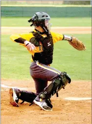  ?? MARK HUMPHREY ENTERPRISE-LEADER ?? Prairie Grove sophomore Couper Allen throws the ball from home plate against Ozark during the first Jarren Sorters Memorial Baseball Tournament held in March at Prairie Grove’s Rieff Park. Allen received All-Conference recognitio­n.