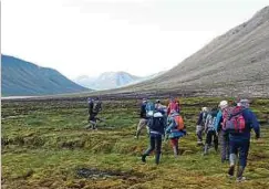  ??  ?? Wandergrup­pen sind meist mit einem bewaffnete­n Guide unterwegs – schließlic­h könnte man auf Eisbären treffen.