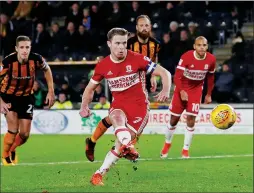  ??  ?? ROCKED: Boro’s Grant Leadbitter scores against Hull in midweek