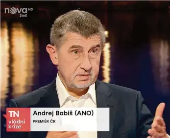  ??  ?? Premiér Andrej Babiš se v televizi Nova poprvé obšírněji vyjádřil k nejnovější vládní krizi. Repro: MAFRA
