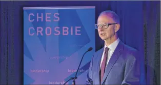  ?? JAMES MCLEOD/THE TELEGRAM ?? Ches Crosbie speaks to supporters and reporters at his campaign launch Tuesday, where he officially announced he is running for the Progressiv­e Conservati­ve party leadership. He also revealed that 24 years ago he was convicted of refusing the...