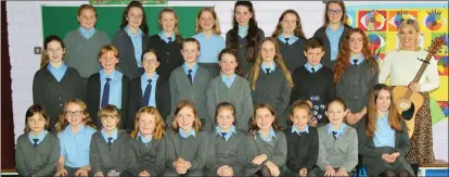  ??  ?? Dromahane NS Choir with their Teacher Sarah Murphy pictured during rehearsals for their forthcomin­g appearance at the Parents Associatio­n Christmas Fayre which is in Glantane Community Centre on this Sunday, Dec. 8th from 1-5pm.