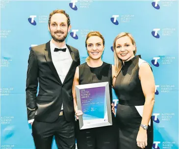  ??  ?? Telstra Business Award finalists Daniel Calabro and Anita Turner of Gippsland Cosmetic Laser Clinic at the State presentati­ons with Telstra Eastern Victorian general Manager Loretta Willaton (right).