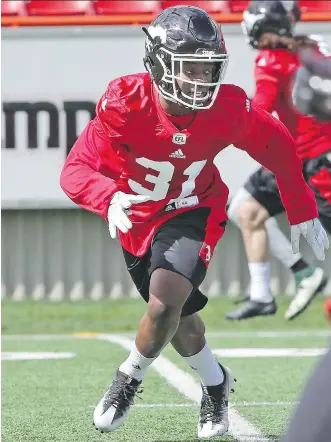  ?? GAVIN YOUNG ?? Rookie defensive back Tunde Adeleke may be pressed into service when the Stampeders open their CFL regular season in Ottawa against the defending Grey Cup champions.