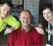  ??  ?? Peter Moroney of SOSAD with Gerard Morgan of Aura and Catherine Macklin of Statestree­t who are sponsors of the upcoming SOSAD 5k