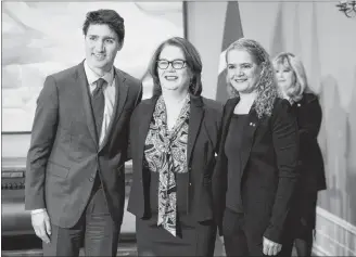  ?? CP PHOTO ?? Prime Minister Justin Trudeau, Treasury Board President Jane Philpott and Gov.-Gen. Julie Payette attend a swearing in ceremony at Rideau Hall in Ottawa on Monday.