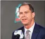  ?? Mike Lawrie / Getty Images ?? NCAA Senior Vice President of Basketball Dan Gavitt speaks to the media during media day at the 2018 Men’s NCAA Final Four in San Antonio.