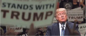  ?? SPENCER PLATT, GETTY IMAGES ?? Republican presidenti­al candidate Donald Trump speaks at a rally in Anaheim, Calif.