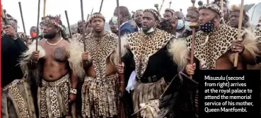  ??  ?? Misuzulu (second from right) arrives at the royal palace to attend the memorial service of his mother, Queen Mantfombi.