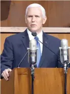  ??  ?? US Vice-President Mike Pence speaks as he attends the Permanent Mission of Israel to the UN event celebratin­g the 70th anniversar­y of the UN vote calling for ‘the establishm­ent of a Jewish State in the Land of Israel’ at Queens Museum in New York. (AFP)