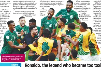  ?? – REUTERSPIX ?? Saudi Arabia players celebrate scoring their second against Argentina.