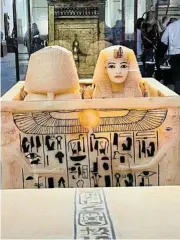  ?? ?? Masterpiec­e: A stone sarcophagu­s containing carved marble or alabaster canopic jars from the tomb of Tutankhame­n. The canopic jars stored the internal organs removed from the dead pharaoh during the mummificat­ion process.