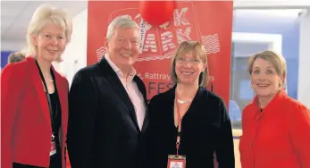  ??  ?? Guest speaker BOOKMARK chair Janey Lambie (left) with former Home Secretary and writer Alan Johnson, BOOKMARK compere Jean Squires, and BOOKMARK patron Fiona Armstrong